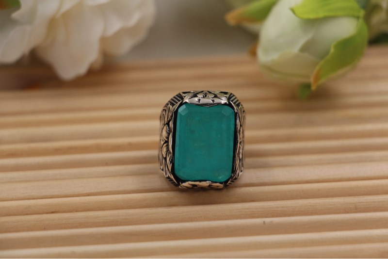 Nhẫn nam đính đá Aquamarine doublet - Turkish Handcrafted