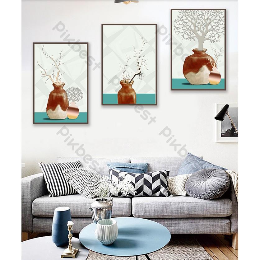 Combo 3 tranh dán tường 3d, bình hoa sáng tạo trang trí phòng khách phòng ngủ hiện đại MS857758