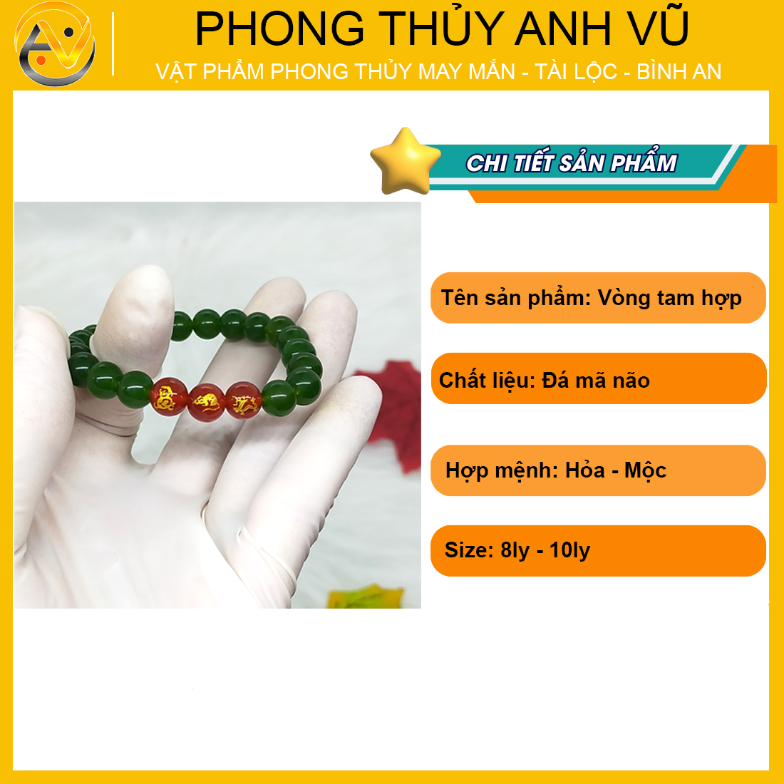 Vòng tay 12 con giáp tam hợp thân tý thìn đã khai quang - chất liệu mã não xanh tự nhiên - size 8 10ly - may mắn tài lộc - Vòng Tam Hợp Anh Vũ