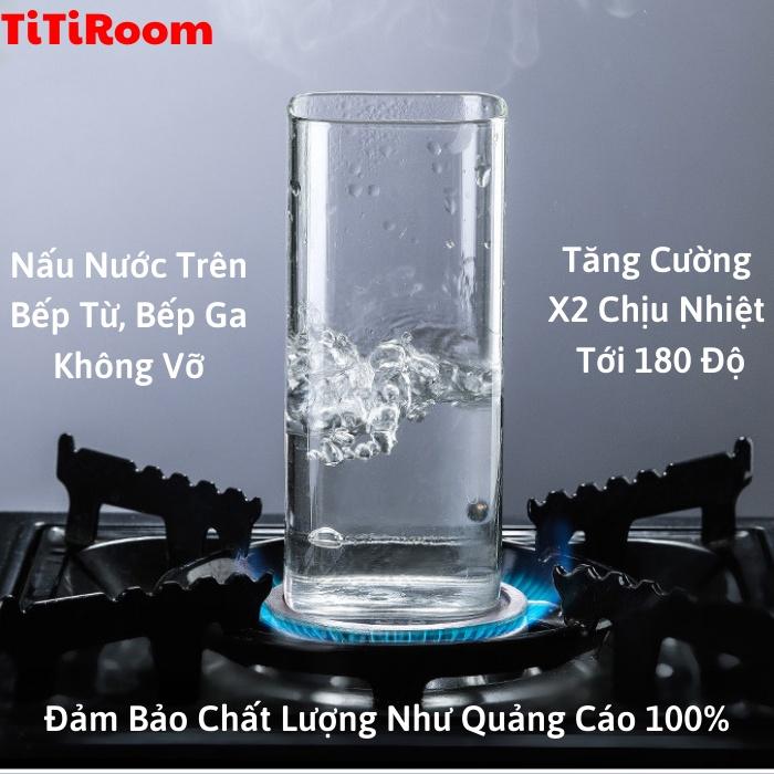 Cốc thủy tinh sạch vuông trong suốt dễ thương chịu nhiệt cao dùng pha cà phê, Ly thủy tinh uống sinh tố titiroom