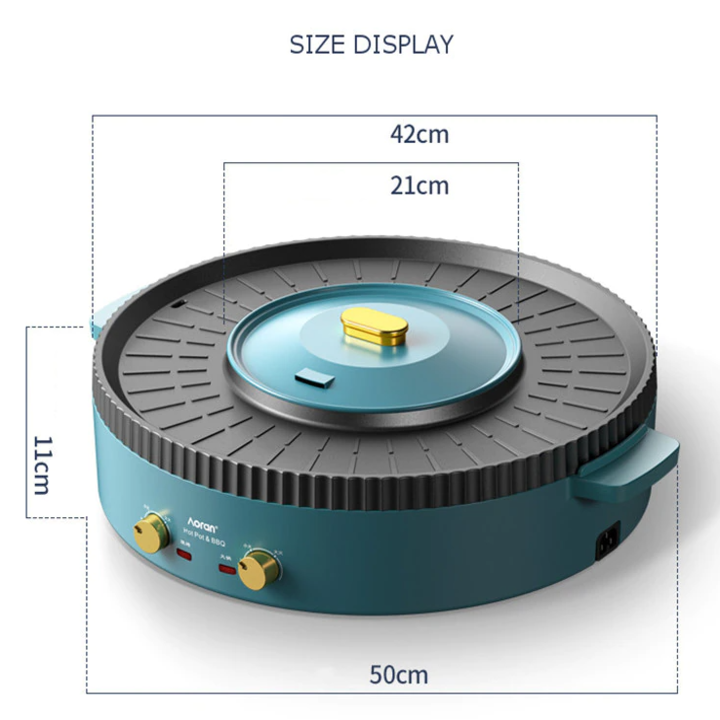 Bộ bếp nướng lẩu đa năng 2 trong 1 cao cấp Aoran R10, thiết kế khung tròn đẹp mặt, công suất 2200W, chất liệu nhôm đúc chống dính- Hàng chính hãng