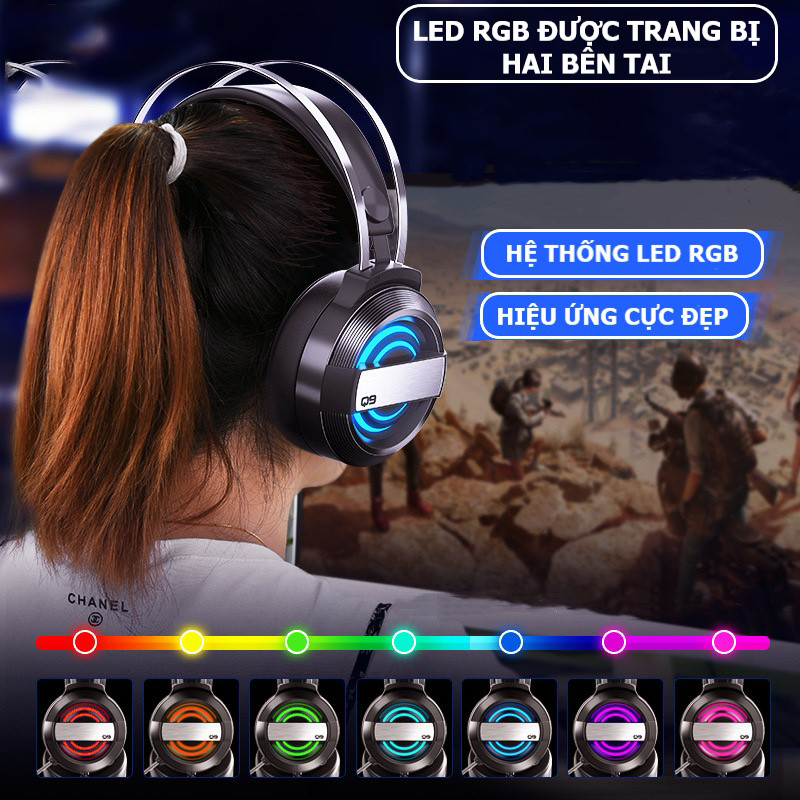 Tai Nghe Chụp Tai Máy Tính Teement TM01 Gaming MC Q9 Có Đèn Led Đổi Màu, Mic Đàm Thoại, Headphone Chơi Game Trên Laptop, Pc - Hàng Chính Hãng