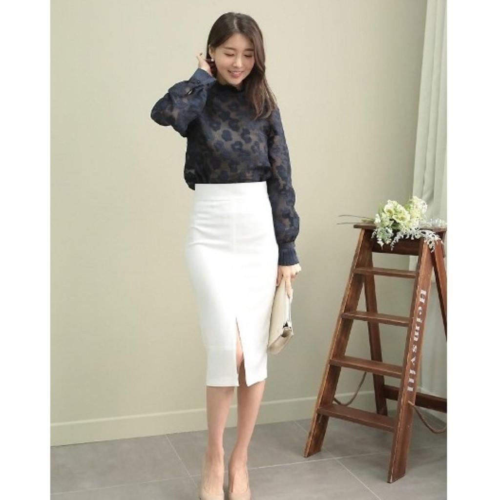 Chân váy bút chì xẻ đùi (trắng)