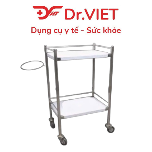 Xe đẩy Inox DrViet-30x40-2 tầng-không hộc-1 vòng thau