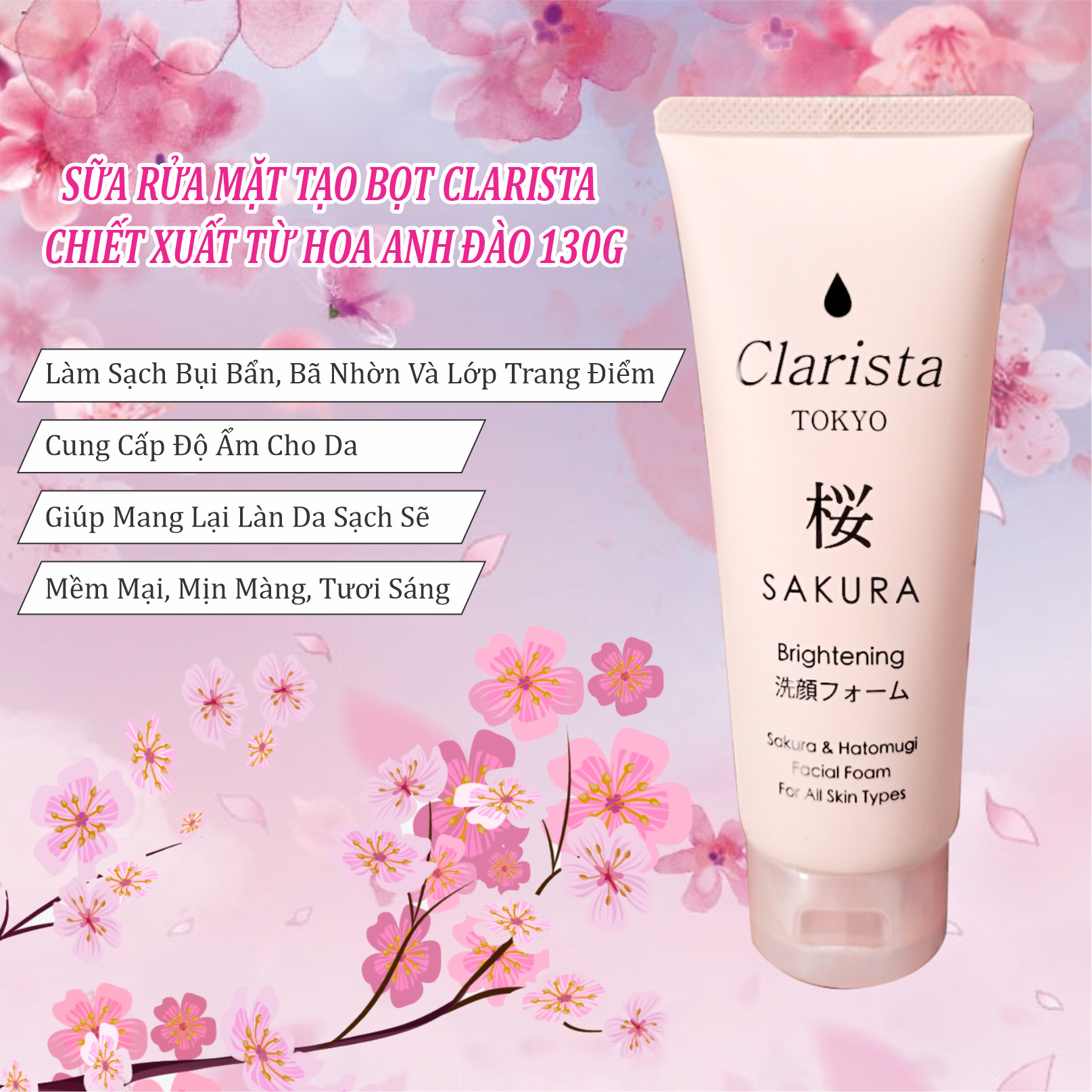 Sữa Rửa Mặt Sạch Sâu Chiết Xuất Than Hoạt Tính Clarista Tokyo Charcoal Facial Foam (130g)