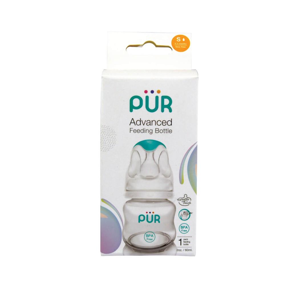 Bình sữa cổ thường Pur Advanced 60ml được làm từ chất vật liệu tinh khiết - Tặng gói khăn ướt Pur