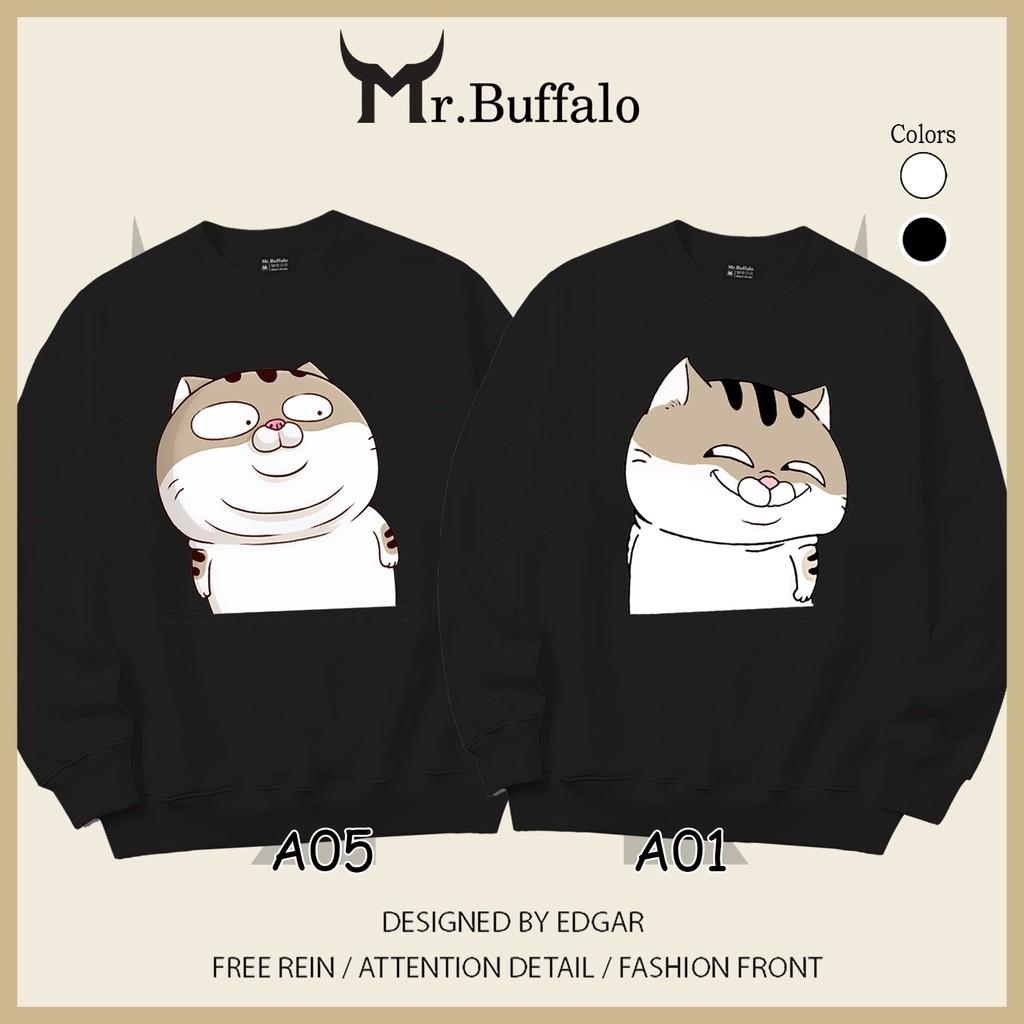 Áo Sweater cặp đôi form rộng Mèo Ami bụng bự Mr.Buffalo - A05 - Đen, A05 - Đen
