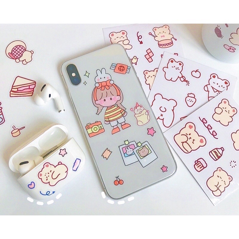 Tách Lẻ 30 tờ sticker size 8x8cm hình cô gái và bé thỏ dễ thương trang trí