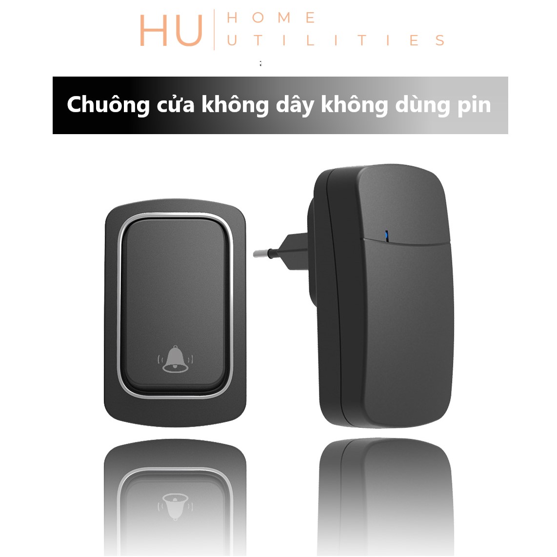 Chuông Cửa Không Dây Không Dùng Pin, Chuông Bấm Chống Nước Khoảng Cách 200m Báo Động Người Già