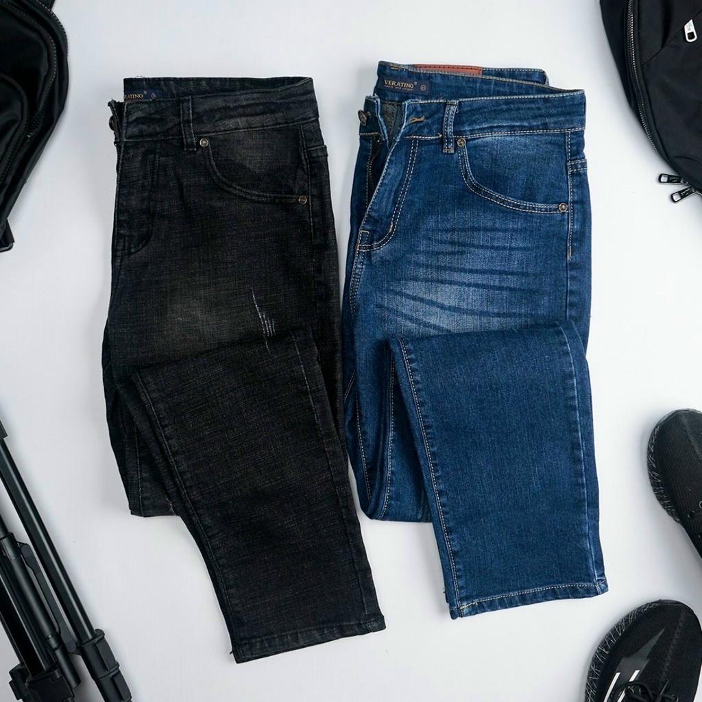 Quần jeans nam TUTO5 Menswear ống đứng Slimfit vải bò xước đẹp cao cấp có co giãn mềm thoải mái màu xanh, đen trơn JT01