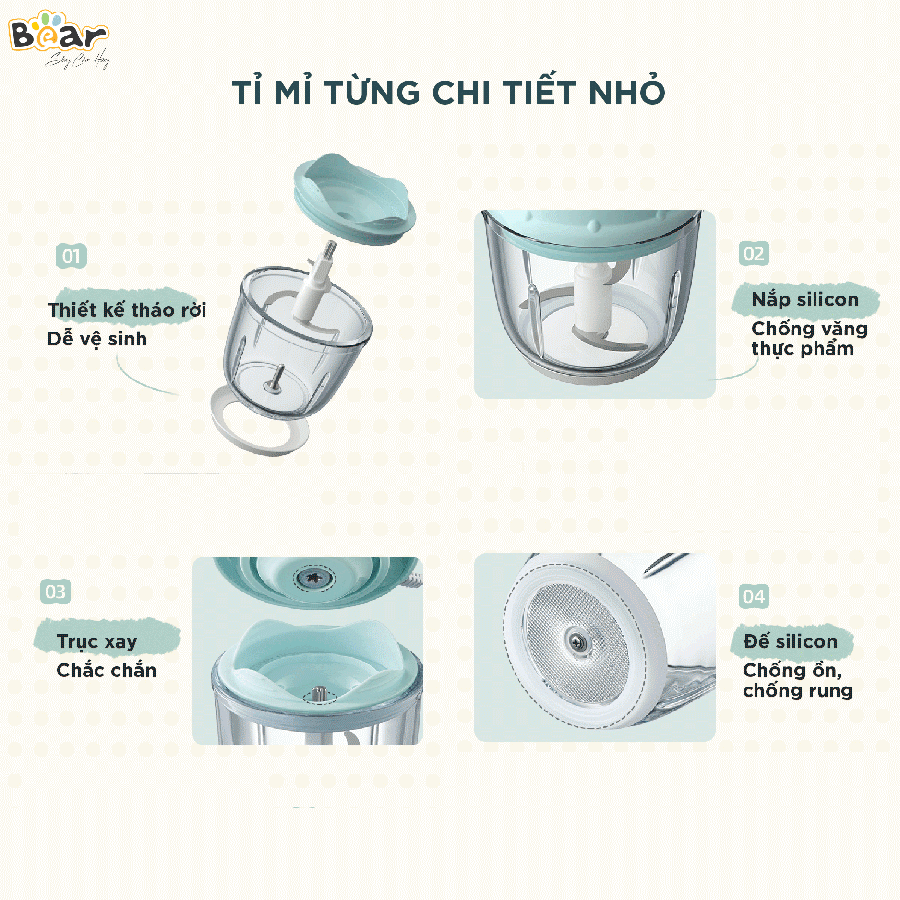 Máy xay ăn dặm 0,6L Bear B06V1 đa năng, tiện sử dụng làm món ăn cho bé - Hàng Chính Hãng