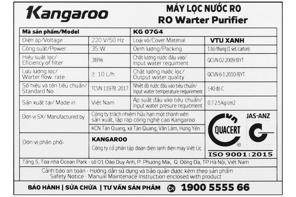 Máy lọc nước RO Kangaroo KG07G4VTU - Hàng chính hãng - Giao hàng toàn quốc
