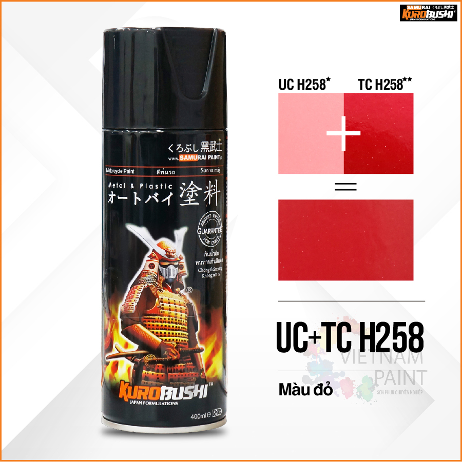 COMBO Sơn xịt Samurai Kurobushi - Màu đỏ UC+ TC H258 gồm 4 chai đủ quy trình