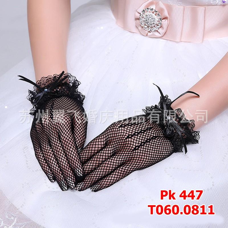 Găng tay lưới đen đính nơ