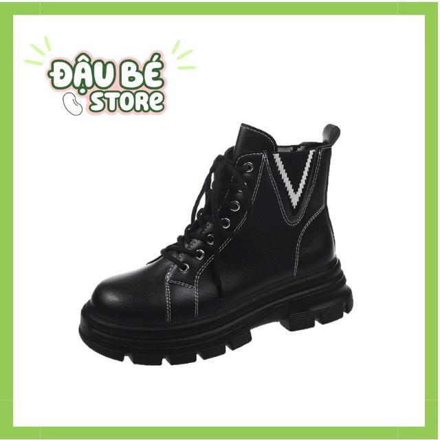 Giày bốt chiến binh nữ cao cổ buộc dây đế răng cưa 5cm thời trang nữ - DAUBE - BT002