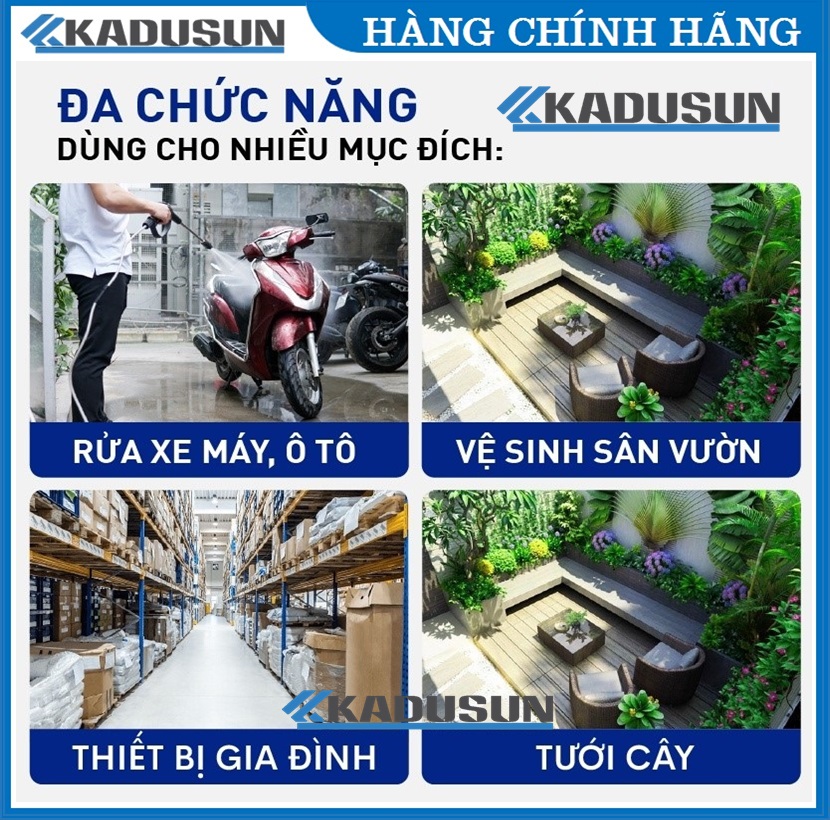 Máy rửa xe Kadusun | Lõi đồng 100% | Chỉnh áp lực | Máy rửa xe mini | Máy xịt rửa gia đình tặng bình bọt tuyết