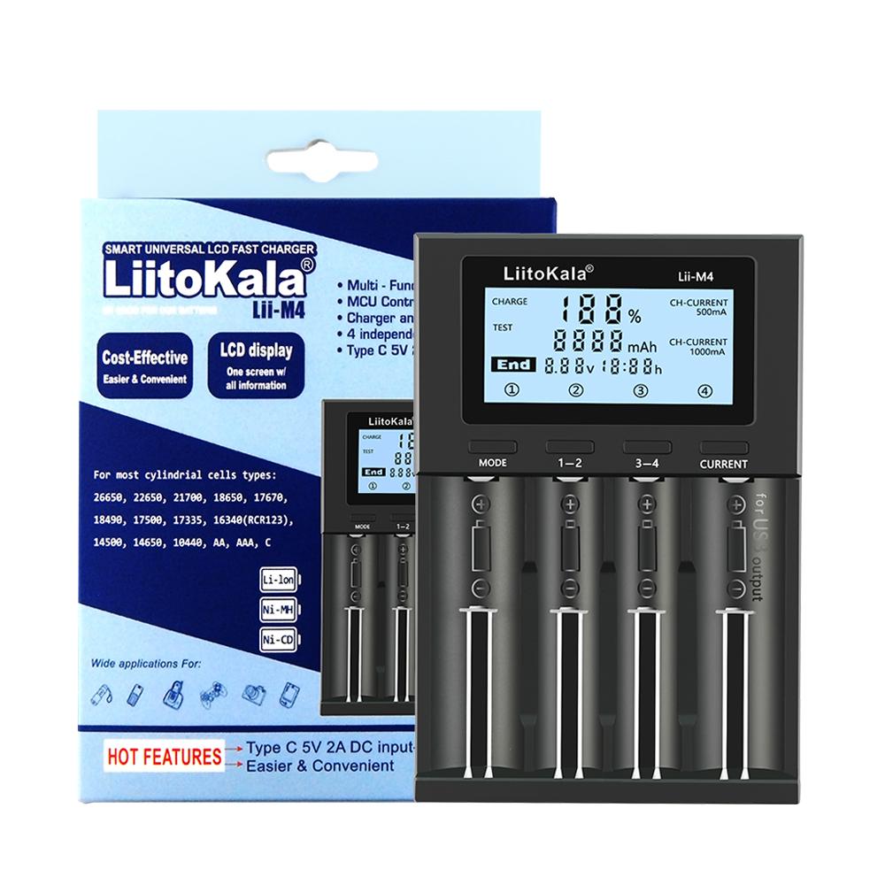 Màn hình LCD sạc thông minh LiitoKala Lii-M4 U1 18650 cho 26650 21700 32650 20700 21700 16340 CR123A 18500 pin AA AAA Màu sắc: Lii-M4