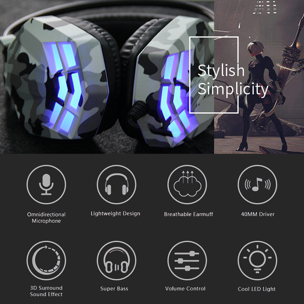 Tai Nghe Chơi Game Sy850mv Có Dây 3.5mm Loại Bỏ Tiếng Ồn Với Mic Đèn LED