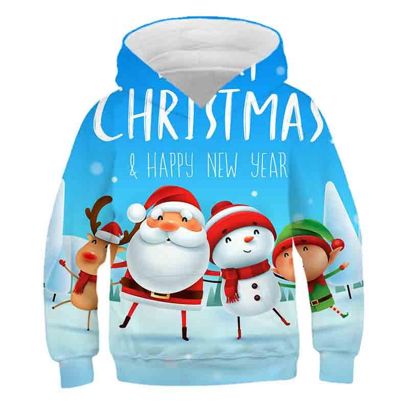 Cây Giáng Sinh Khoác Hoodie 2021 Bé Gái Và Bé Trai Áo Nỉ Ấm Áp 3D Bé Áo Thun Dài Tay TEE Mùa Đông Thời Trang Trẻ Em Áo Thun Chui Đầu Quần Áo