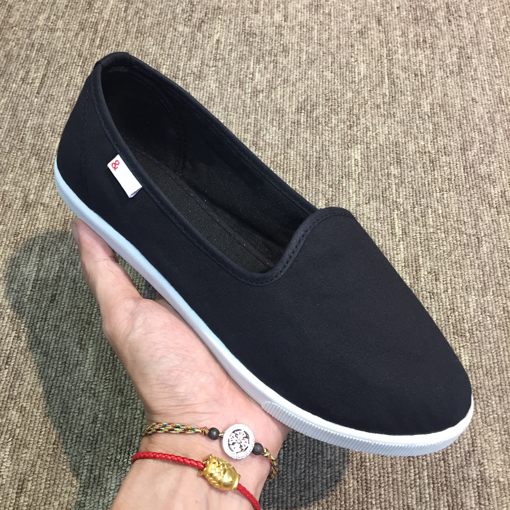 Giày slip on nữ mũi tròn búp bê siêu mềm êm chân chuyên dụng đi bộ tôn dáng đẹp - màu đen vải Canvas