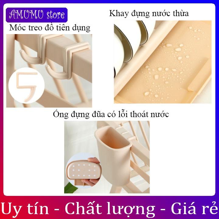 Kệ để bát 2 tầng có ống đựng đũa nhà bếp phòng trọ, Kệ để bát đĩa thoát nước thông minh, Tủ đựng bát mini thông minh