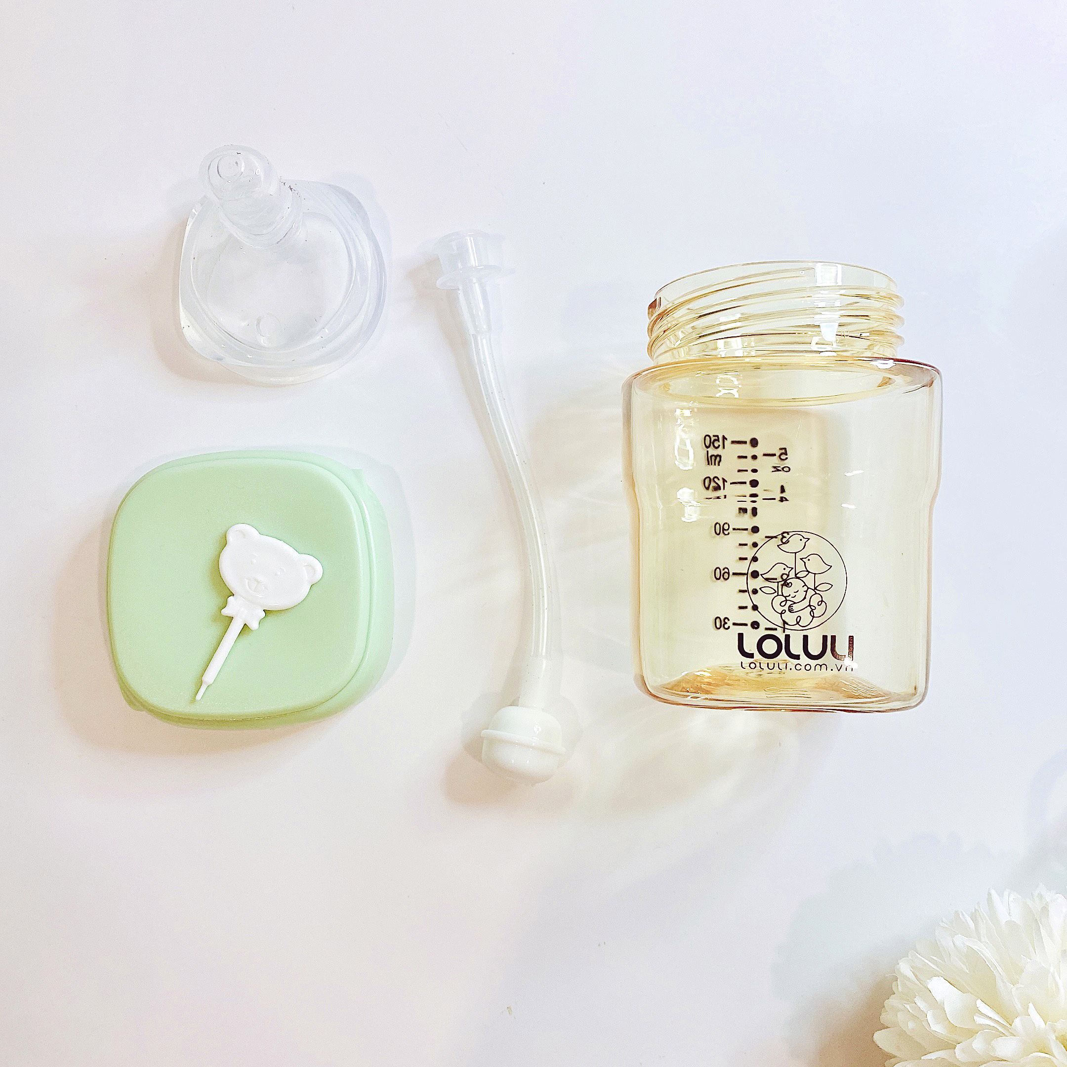 [KHÔNG BAO GỒM TAY CẦM VÀ TY ỐNG HÚT) Bình sữa Loluli PPSU cổ vuông cho bé chống sặc dây hút 360 độ 240ml