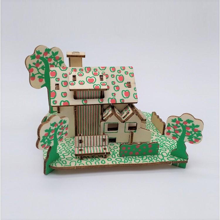 Mô hình lắp ráp 3D gỗ - Mini apple house cắt laser