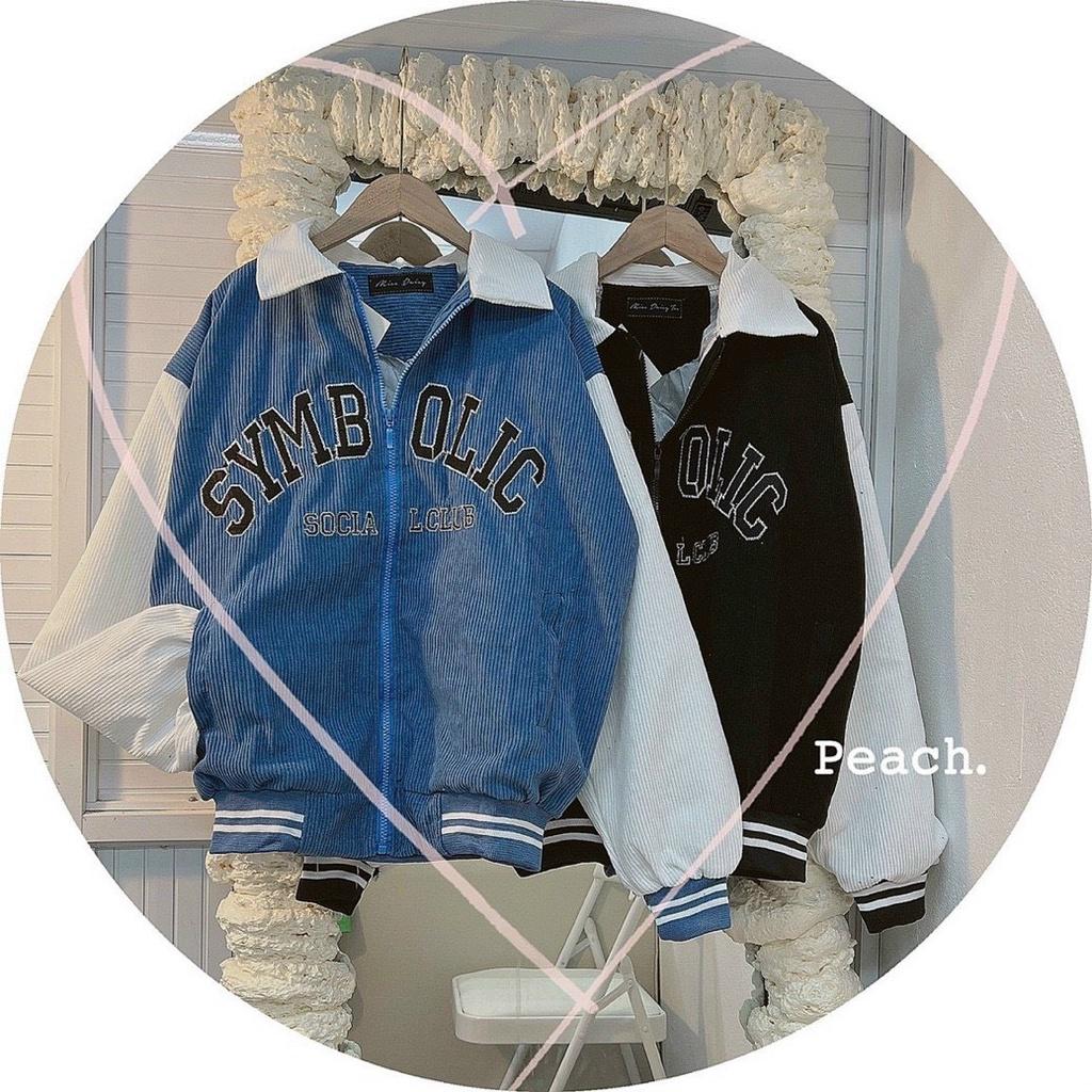 Áo Khoác Nữ SYMBOLYC Cổ Bẻ Vải Nhung Tăm 2 Lớp Lót Dù Phối Dây Kéo Thiết Mới Lạ Phong Cách Unisex Hot Trend Mới
