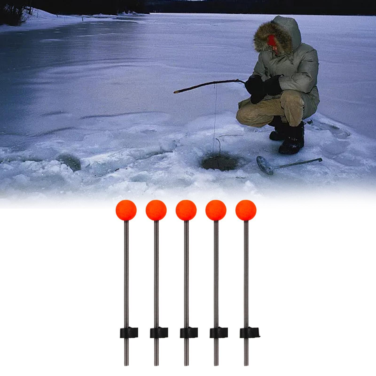 5Pcs Ice Fishing Rod Top Tip Auxiliary Threading Durable Portable Easy Using Red Ball Spring for Fishing Lakes Reservoirs Pond Winter