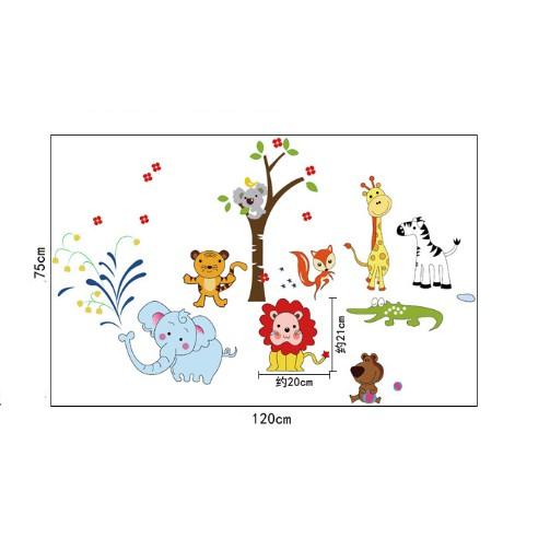 Decal trang trí Voi xanh và các bạn cùng vui chơi
