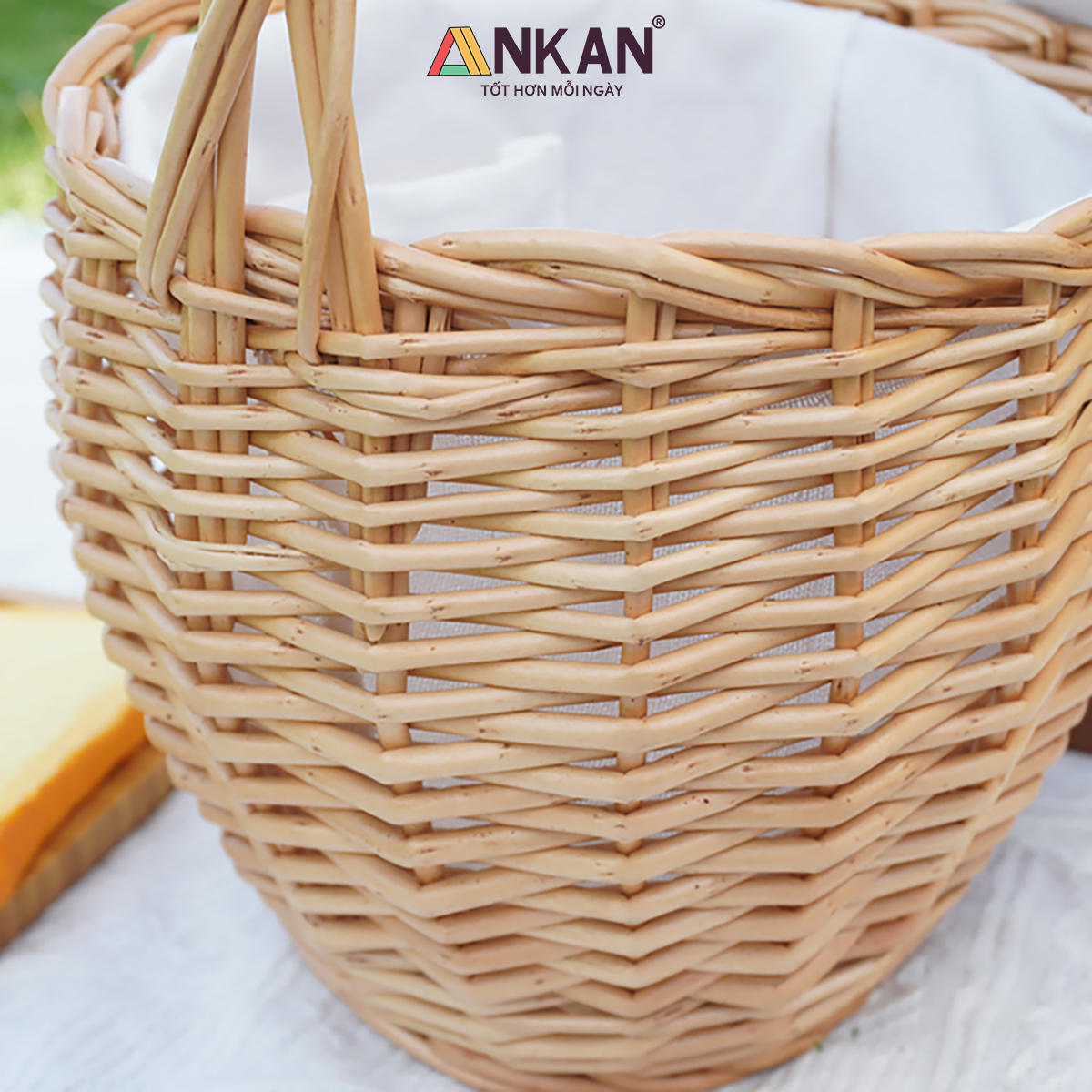 Giỏ Mây Picnic Có Nắp Quai Xách Vintage - Giỏ Mây Tre Đan Thủ Công Cao Cấp Đựng Đồ Ăn, Decor Chụp Ảnh Dã Ngoại