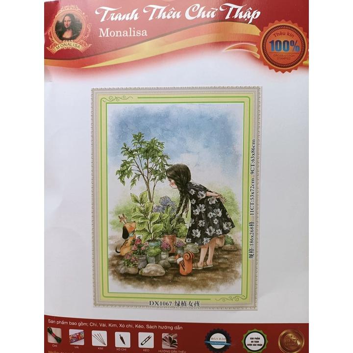 Tranh thêu chữ thập cô gái tưới cây DX1067-53x72cm