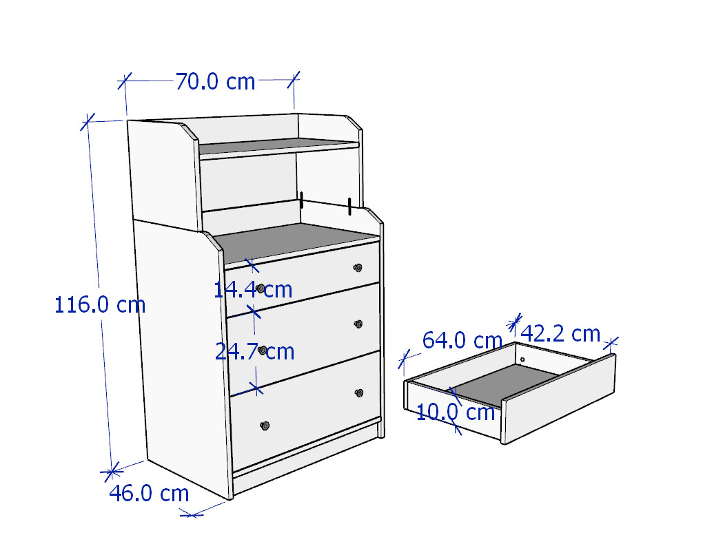 BAHIA, Kệ tủ đựng đồ dùng 3 ngăn kéo DRA_069, 70x46x116cm