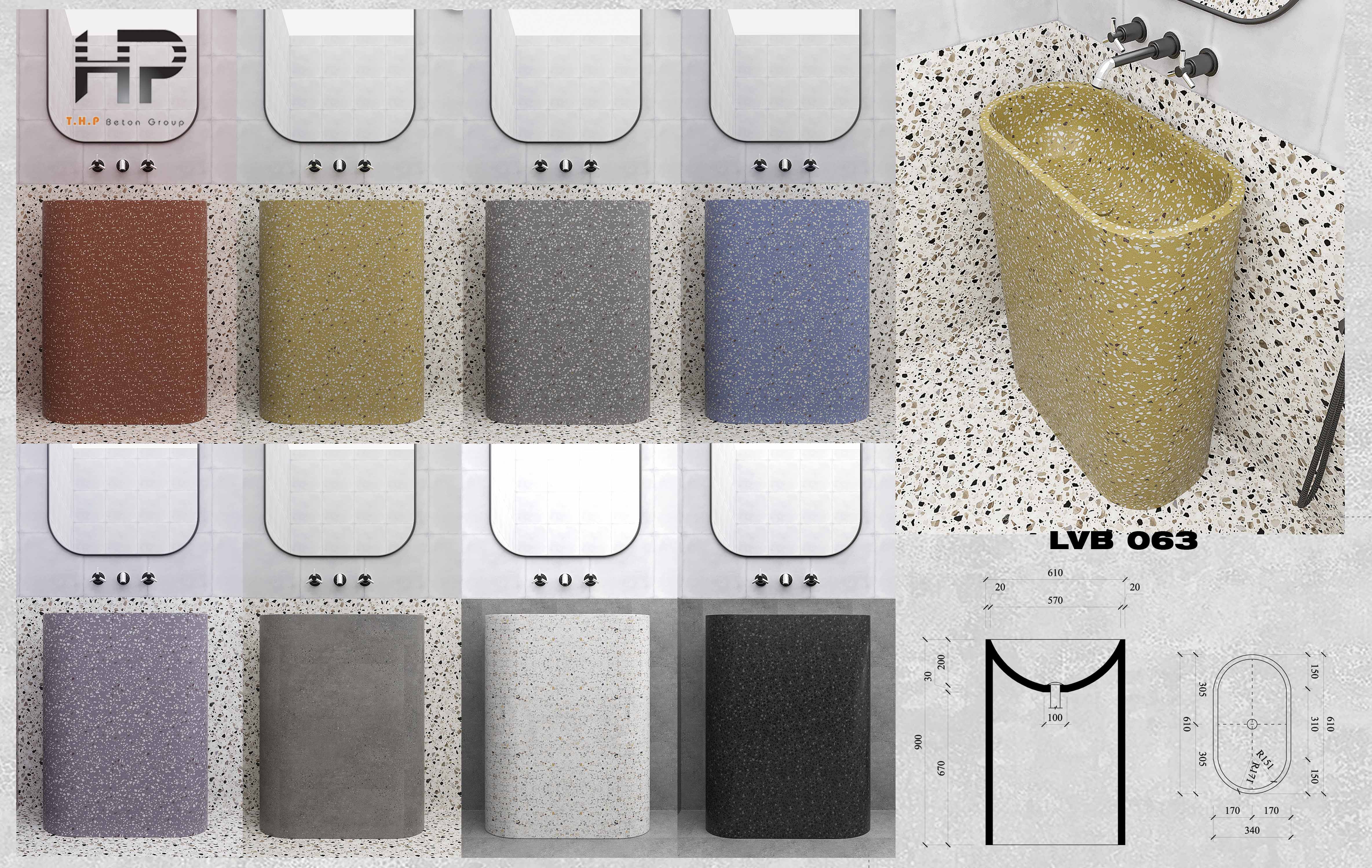 CHẬU RỬA MẶT TERRAZZO CAO CẤP LVB 043