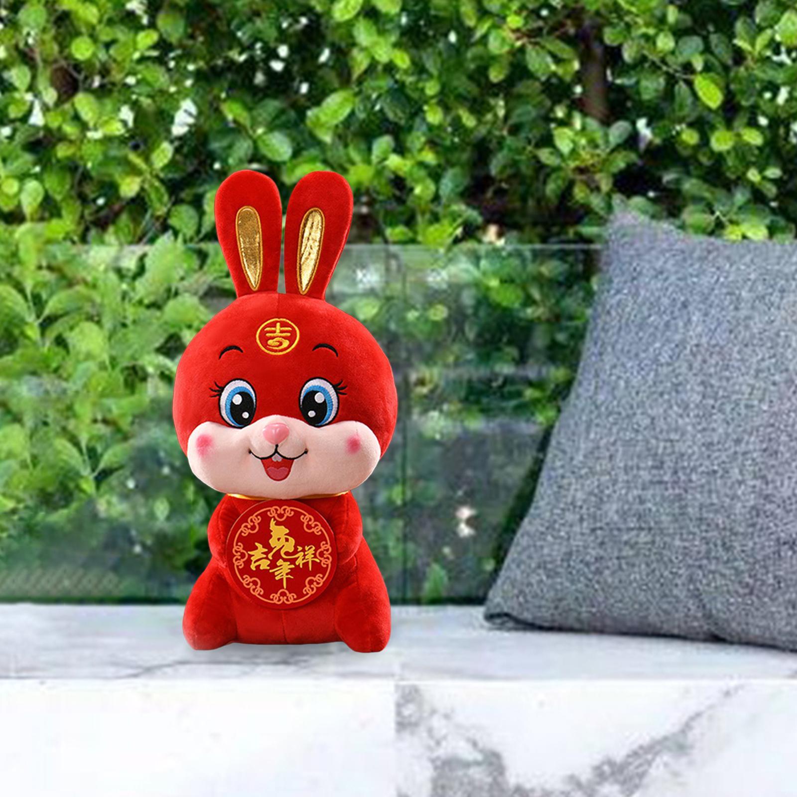 Chinese Rabbit Plush Toy Soft Stuffed Animal Doll for Table Office Decoration Souvenir Gift