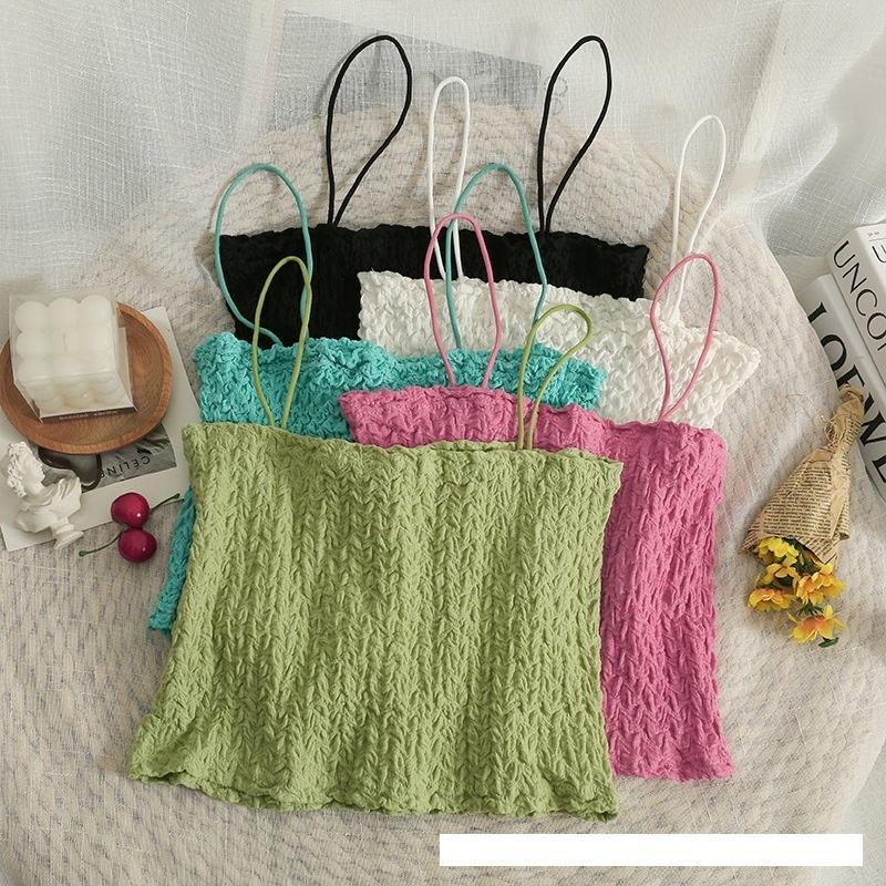 Áo Bra 2 dây dáng Lửng CROPTOP NHÚN có đệm mút liền áo,cogiãn, nhiều màu lựa chọn cho Nữ Women Thun Nhung Dáng Ngắn