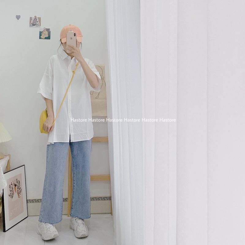 Sơ mi thô cộc tay 16 cúc oversize