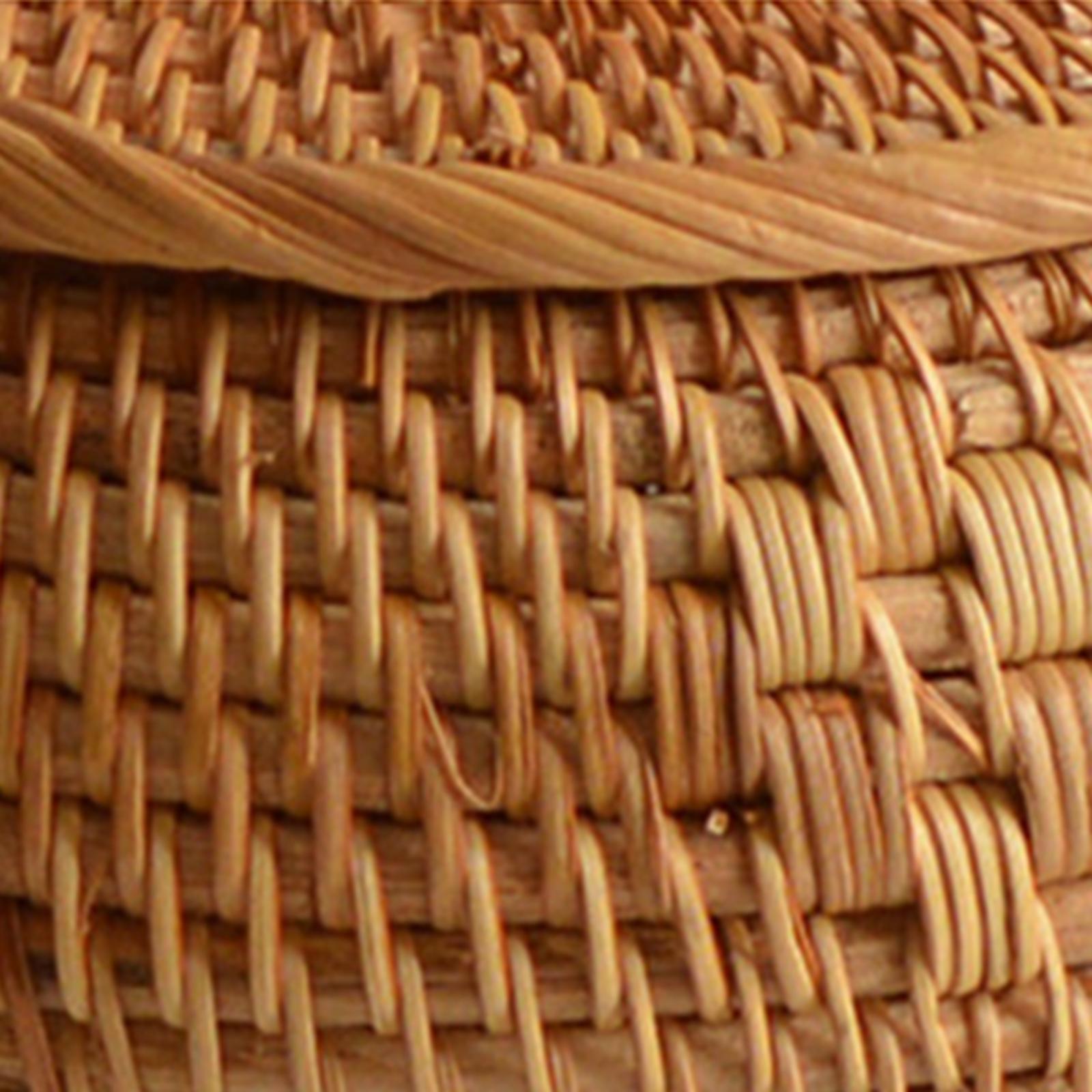 Rattan Woven Basket with Lid Durable Organizer Round for Vegetable Kitchen