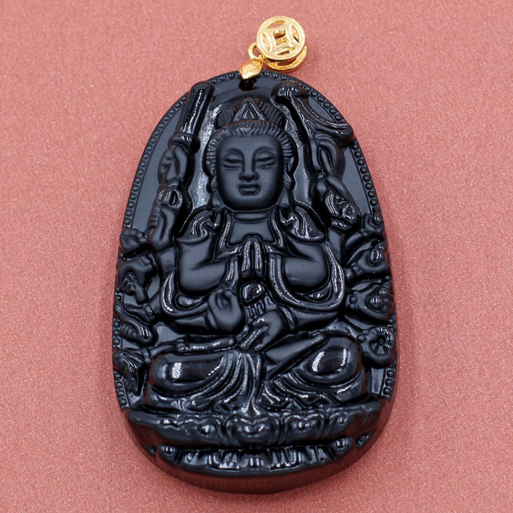 Mặt Phật - Thiên Thủ Thiên Nhãn - thạch anh đen 6cm MTES8 - tuổi Tý