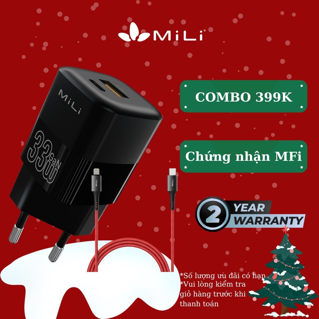 Combo sạc nhanh MiLi PD33W GaN - HC-H33 và Cáp sạc USB C to L MiLi HI-L90RD - Hàng Chính Hãng