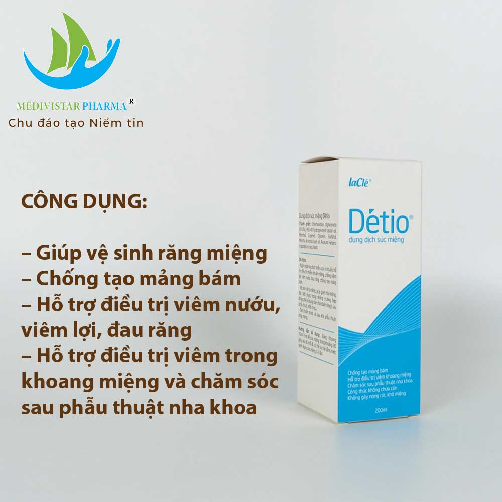 Nước Súc Miệng DÉTIO Không Chứa Cồn Giúp Vệ Sinh Răng Hiệu Quả, Hạn Chế Mảng Bám, Đem Lại Hơi Thở Thơm Mát Chai 200ml