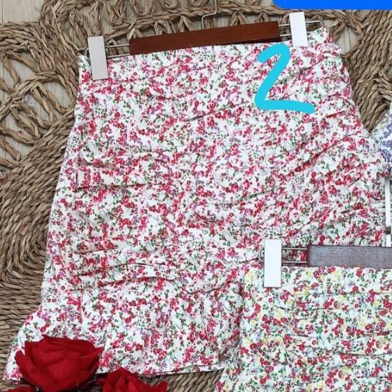 Chân váy hoa nhí Chân Váy Nữ Hoa Nhí Nhúm Vạt Bèo Váy Nữ Hoa Cạp Cap 3 Màu, chân váy ngắn nữ hình hoa nhỏ xinh xắnnnn