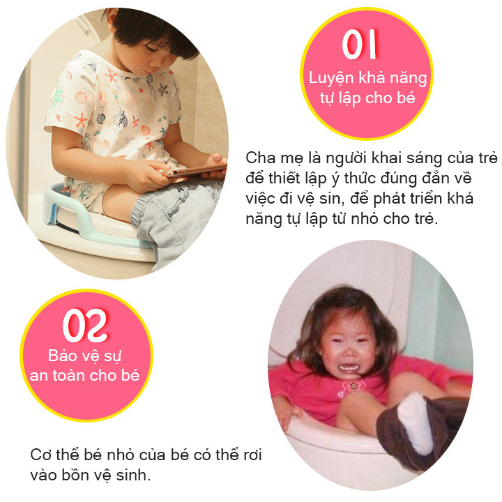 Bệ ngồi toilet cho bé - Bệ đi vệ sinh cho bé - Bệ thu nhỏ bồn cầu cho bé - Bệ lót thủ nhỏ bồn cầu có tay vịn