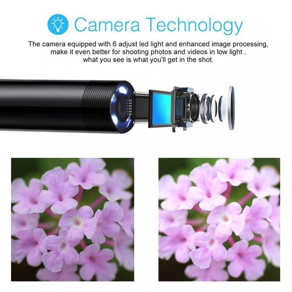 3in1 USB Endoscope with 6 Adjustable LED Lights, Semi-Rigid  Waterproof