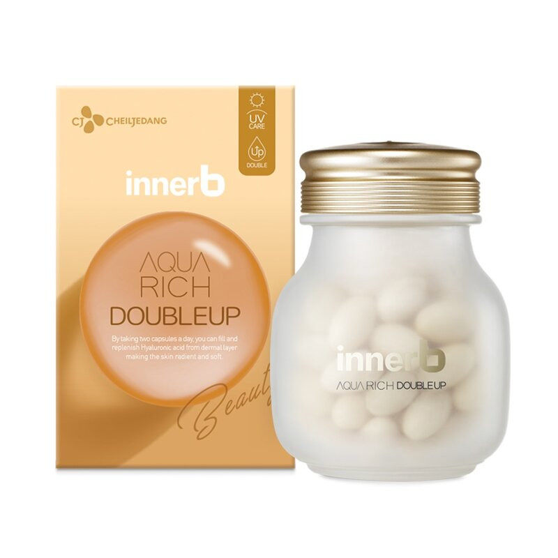 Bộ đôi thực phẩm bảo vệ sức khỏe INNERB AQUA RICH DOUBLEUP lọ 56 viên, cấp ẩm cho làn da mịn màng, ngăn ngừa lão hóa