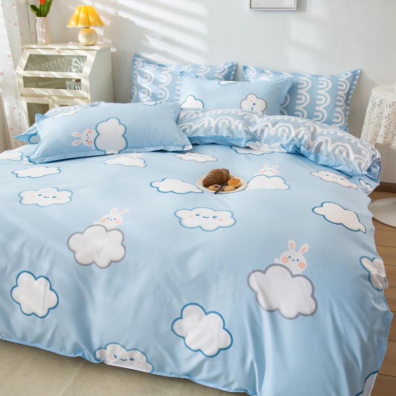 Bộ chăn ga gối Cotton poly M2T bedding gồm vỏ chăn mền, drap ga giường và 2 vỏ gối nằm - PL Mây xanh