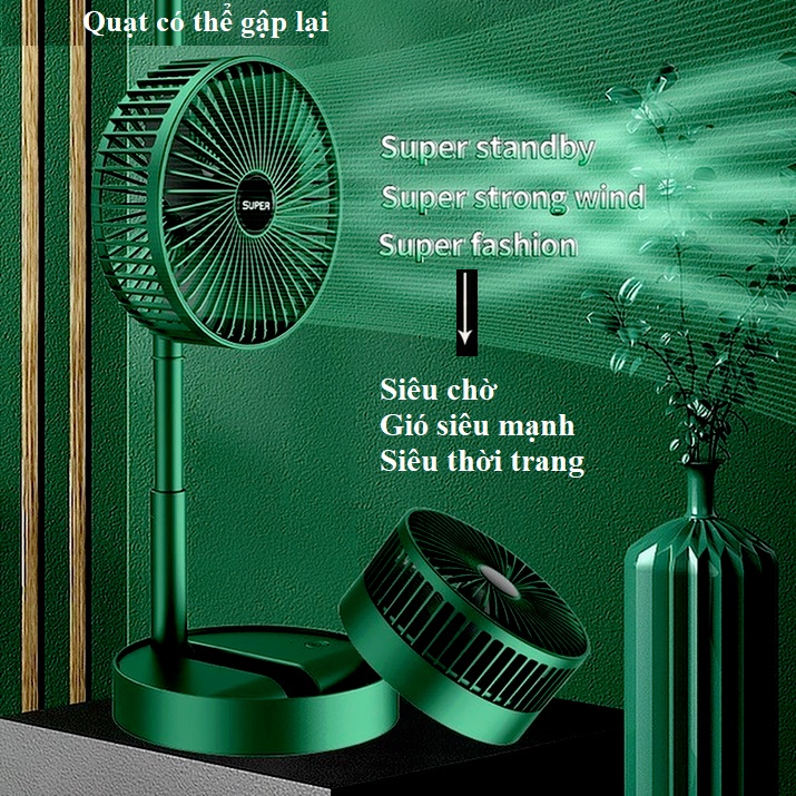 QUẠT SẠC SUPER FS-21 ĐỂ BÀN , GẤP GỌN TIỆN DỤNG , 3 CHẾ ĐỘ GIÓ -NTH