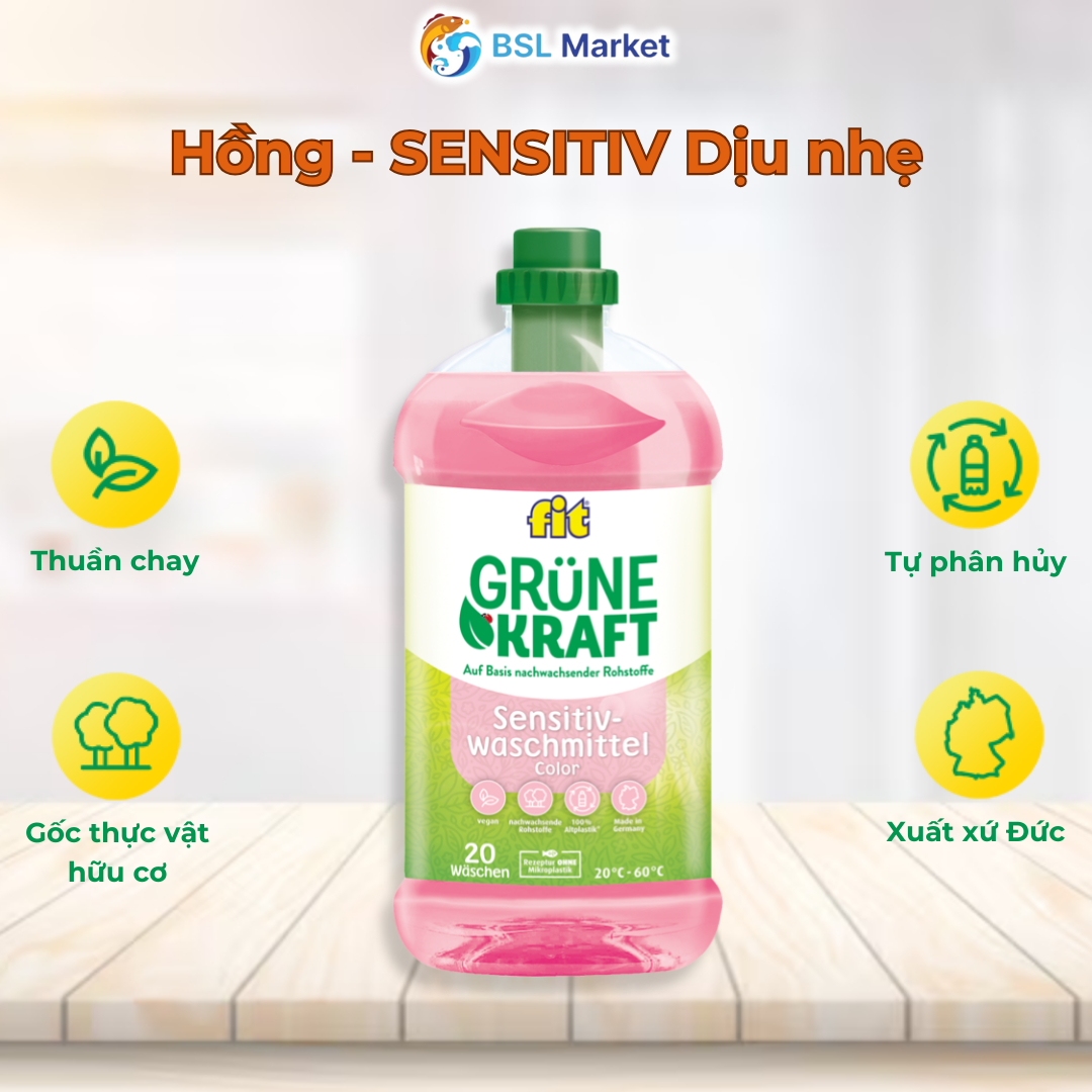 Nước Giặt Fit Grüne Kraft Dành Cho Quần Áo Màu Sức Mạnh Thiên Nhiên 1.32L