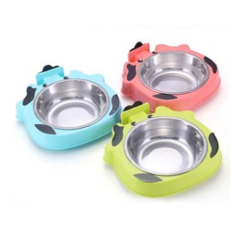 Bát treo lồng - Bát gắn chuồng hình bò sữa màu xanh dương cho chó mèo