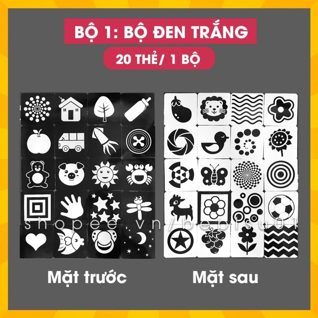 Bộ 20 Thẻ Kích thích Thị giác và Não phải cho bé từ 0-36 tháng, Khổ 21x21cm, In 2 mặt